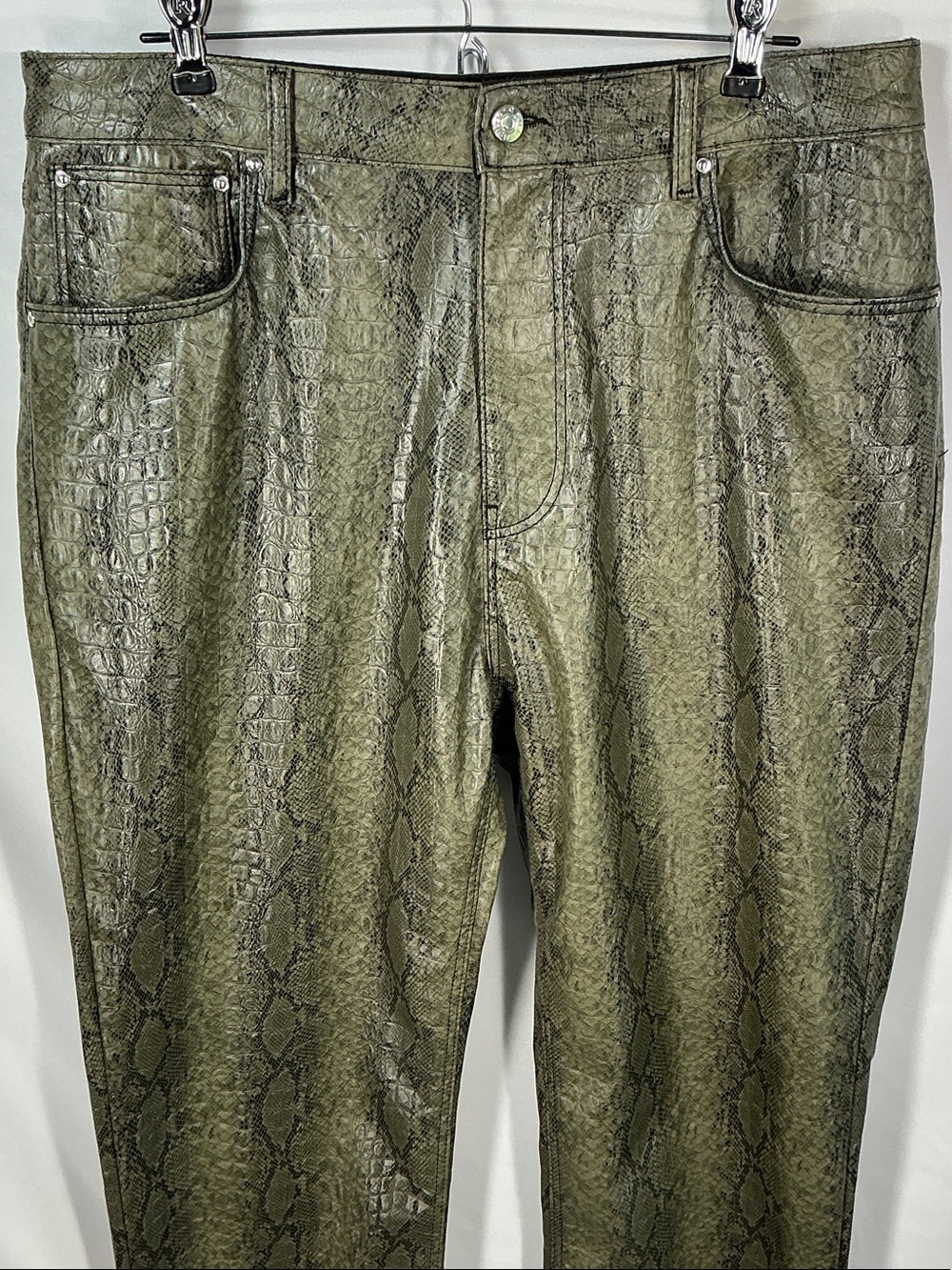 ASOS Men's Olive Green Croc Embossed Faux Leather Pants Trousers 34x30